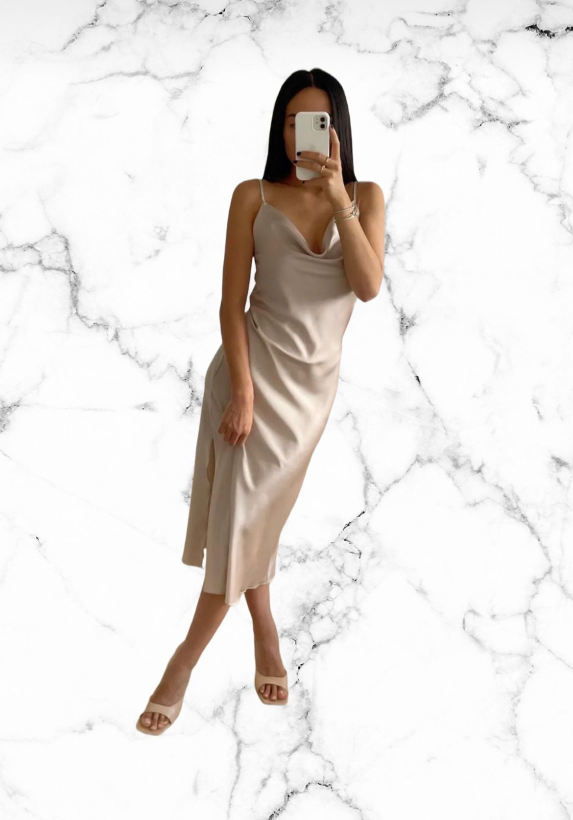 anna's™  Satin Dress – Beige